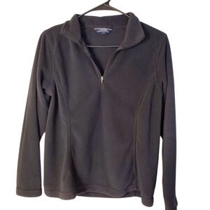 Land's End Zip Fleece Pullover Black Grey Women's Small